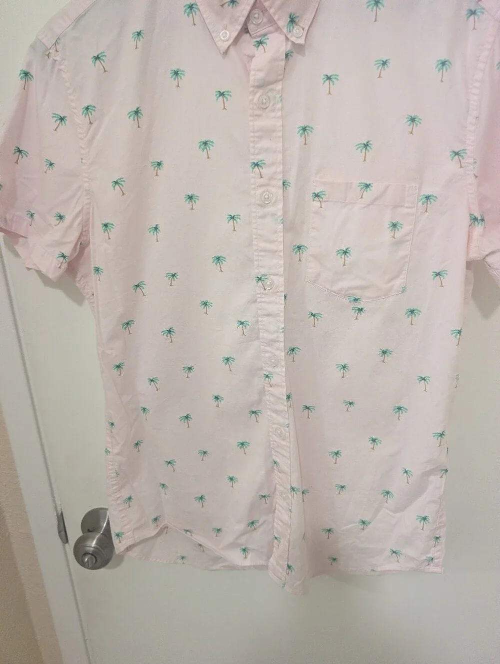 J.Crew Pink Short-Sleeve Slim Palm Tree Print Button Down Shirt